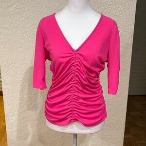 NWOT DKNYC Fuchsia Ruched V-Neck Blouse never worn